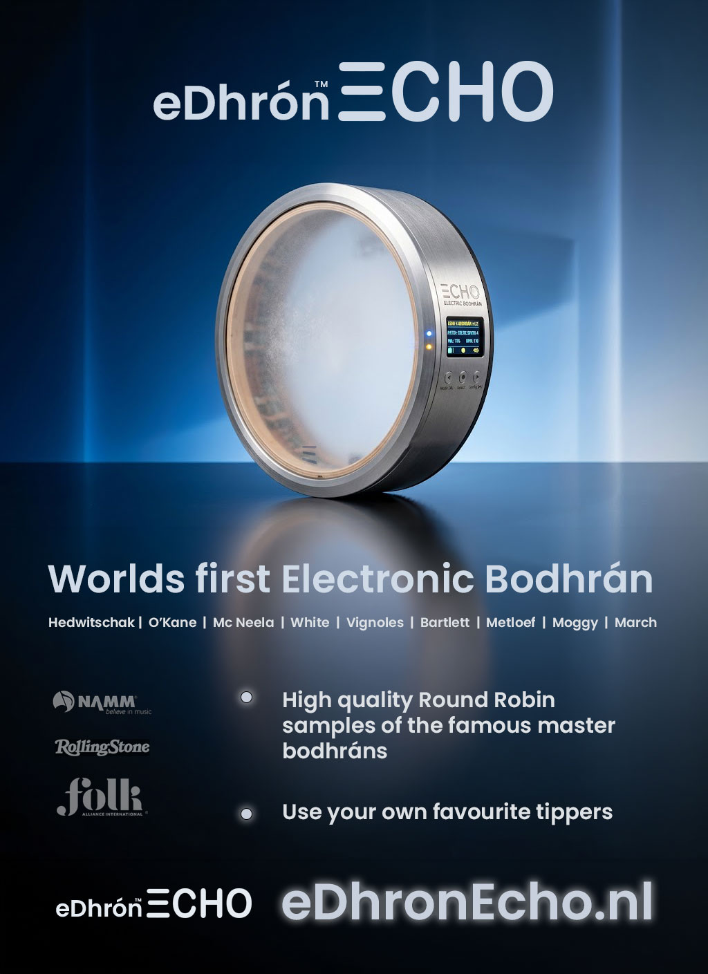 eDhrón Echo promotional artwork with product and maker names